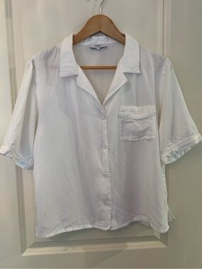 Suncoo Luna Blouse White Camp Shirt Pocket Button Down Size T2 Medium